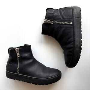 Vagabond Bree Faux Shearling Lined Zip Black Leather Moto Boots EU 38 US 7 7.5